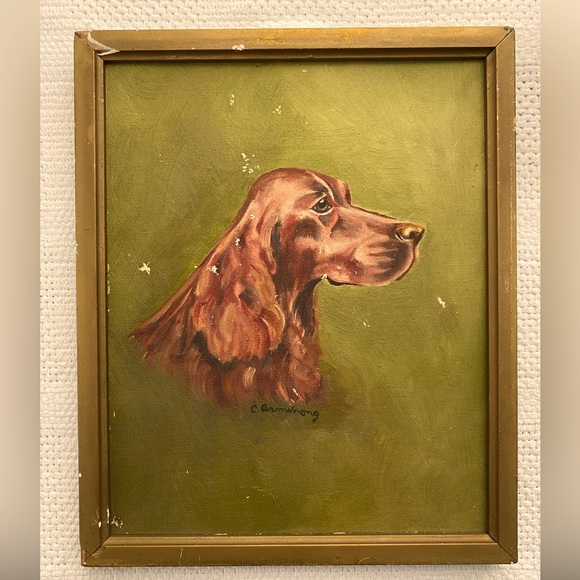 Vintage Art Oil Painting, Irish Setter, 10 1/2” by 8 1/2”, C Armstrong